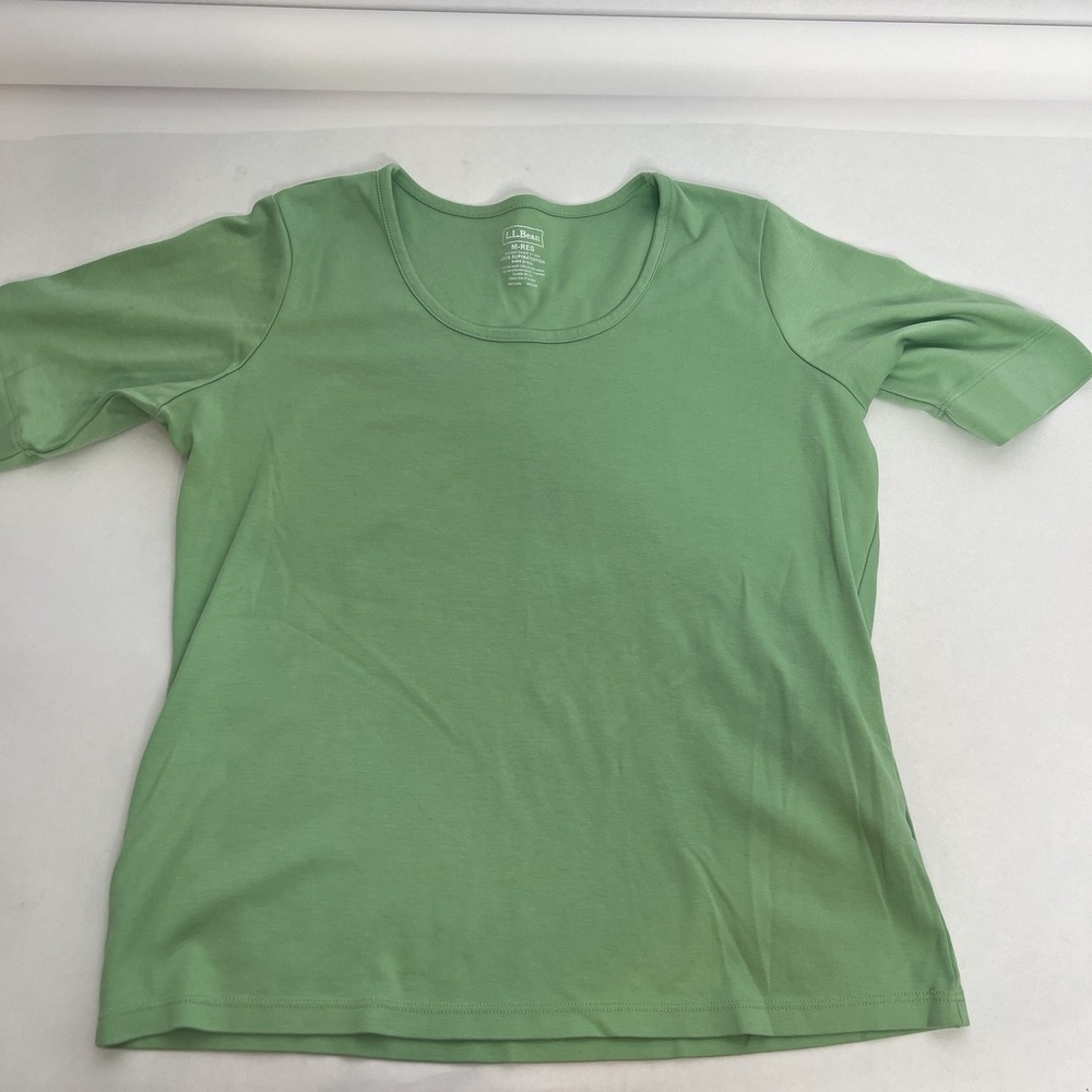 LL Bean Women's Medium Half Sleeve Shirt 100% Supima Cotton Stretch 1/2 Sleeves